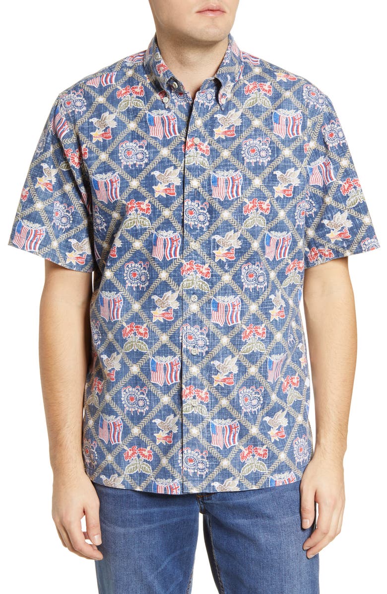 Reyn Spooner Summer Commemorative 2020 Short Sleeve Button-Down Shirt, Main, color, 