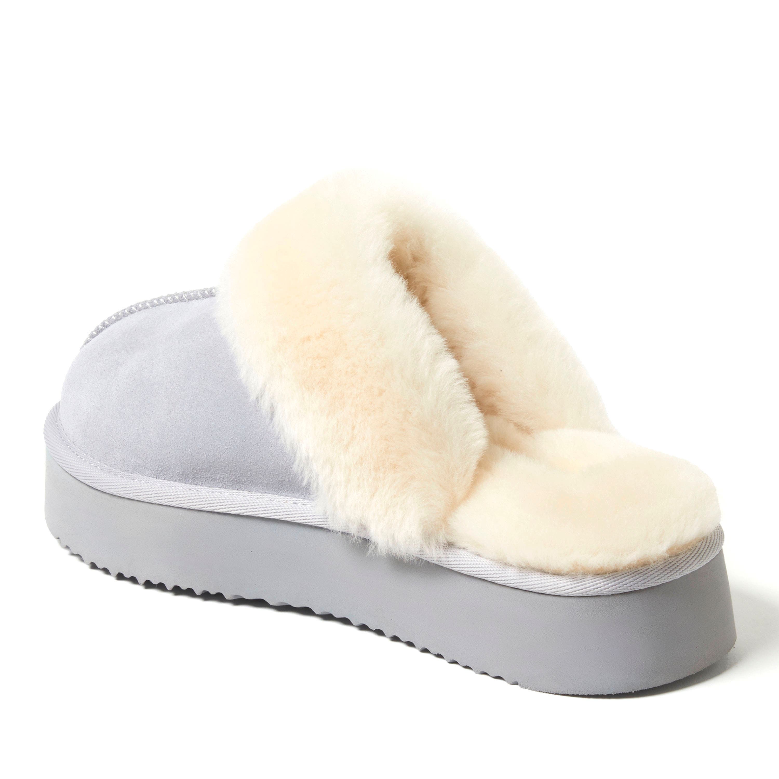 Fireside Melton Genuine Shearling Platform Scuff Slipper, Alternate, color, Sleet