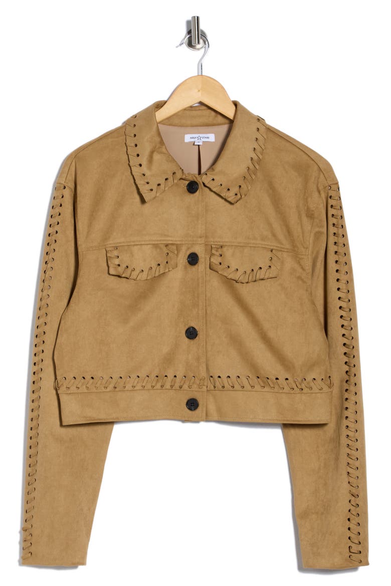 Wren Faux Suede Whipstitched Crop Jacket, Alternate, color, TAN