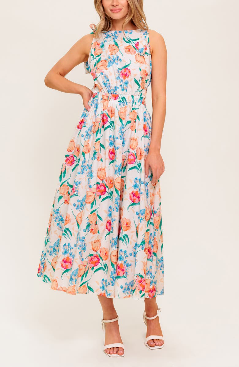 FLYING TOMATO Tie Strap Fit & Flare Midi Dress, Alternate, color, Ivory