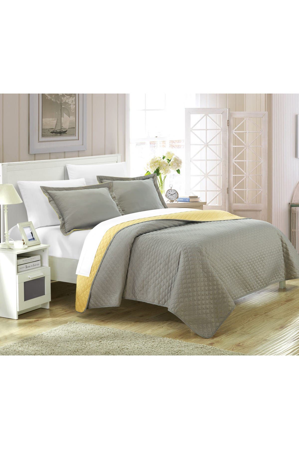 CHIC King Lugano Reversible Color Block Quilt Set - Yellow | Nordstromrack