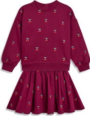 JOJO MAMAN BEBE Kids' Cherry Embroidered Cotton Sweatshirt & Skirt Set