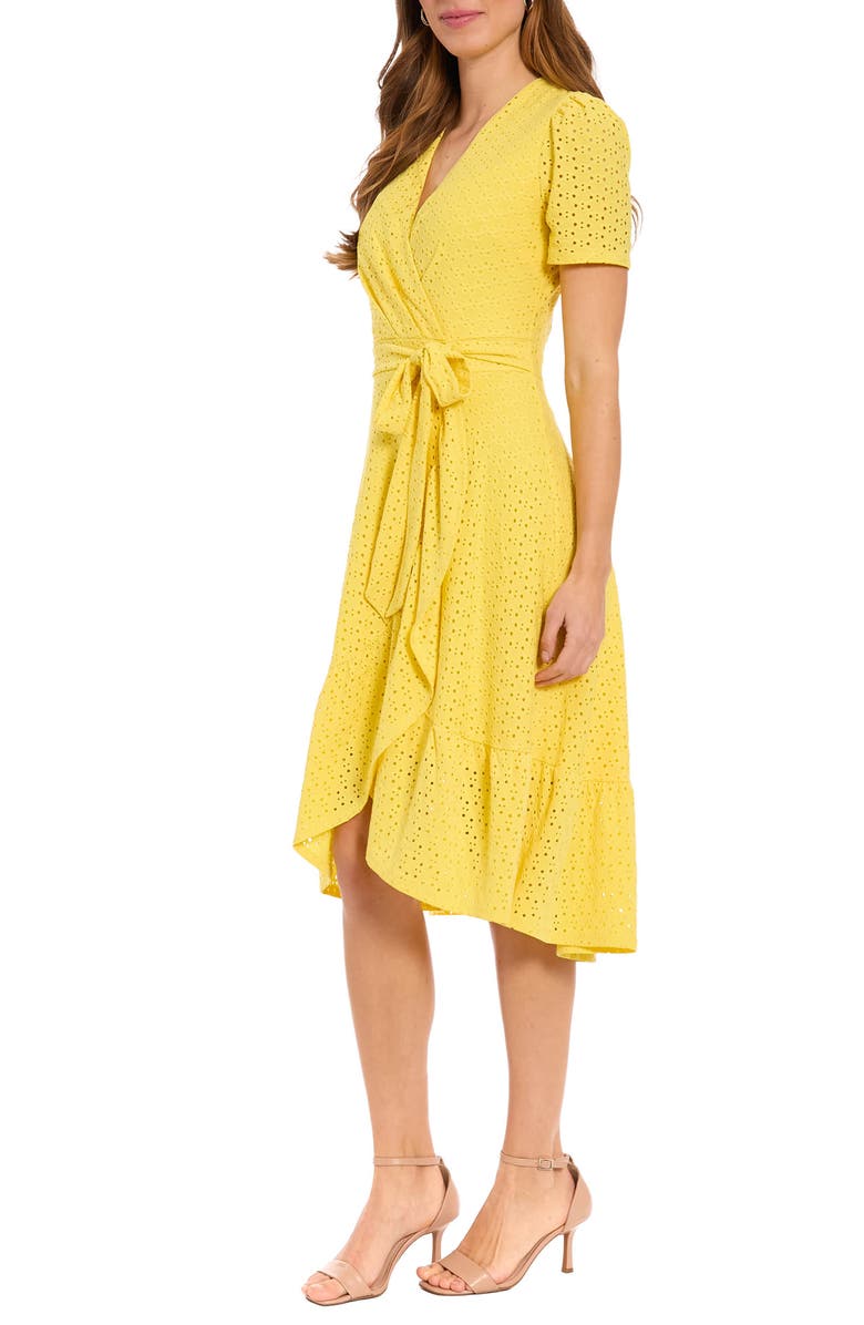 London Times Jersey Eyelet Faux Wrap Dress, Alternate, color, Snapdragon