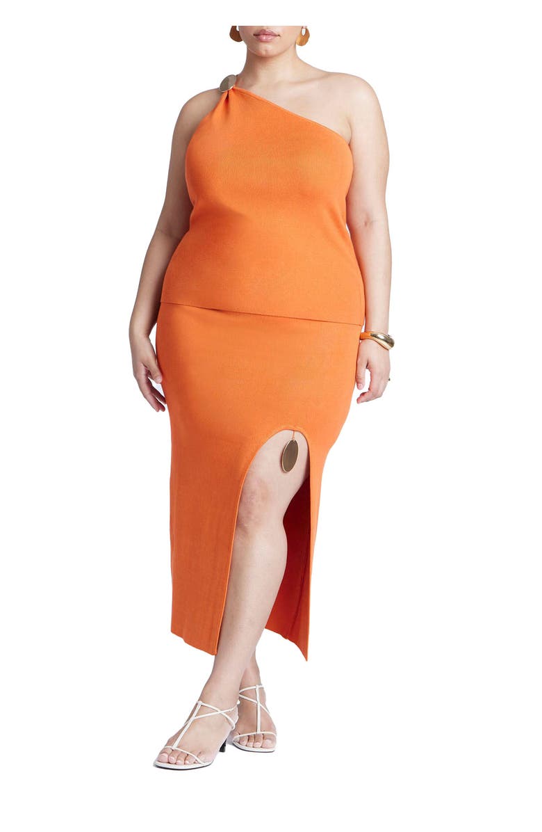 ELOQUII Knit Skirt With Slit And Hardware, Main, color, Harvest Pumpkin