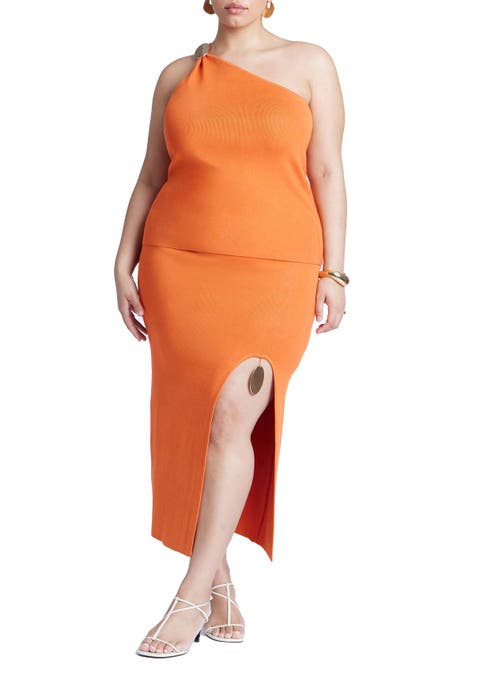 Knit Skirt With Slit And Hardware (Plus)