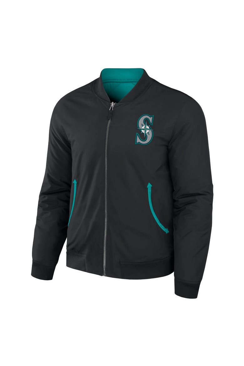 Men's Darius Rucker Collection by Fanatics Black/Aqua Seattle Mariners Reversible Full-Zip Bomber Jacket, Alternate, color, Black