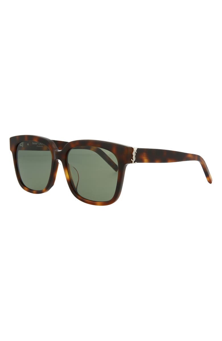 Saint Laurent 55mm Square Sunglasses, Alternate, color, Havana Havana Green