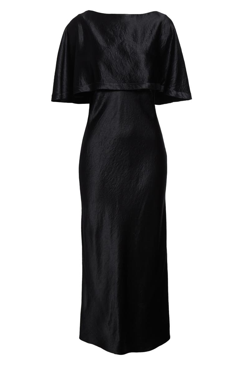 Cape Overlay Washed Twill Gown, Alternate, color, BLACK