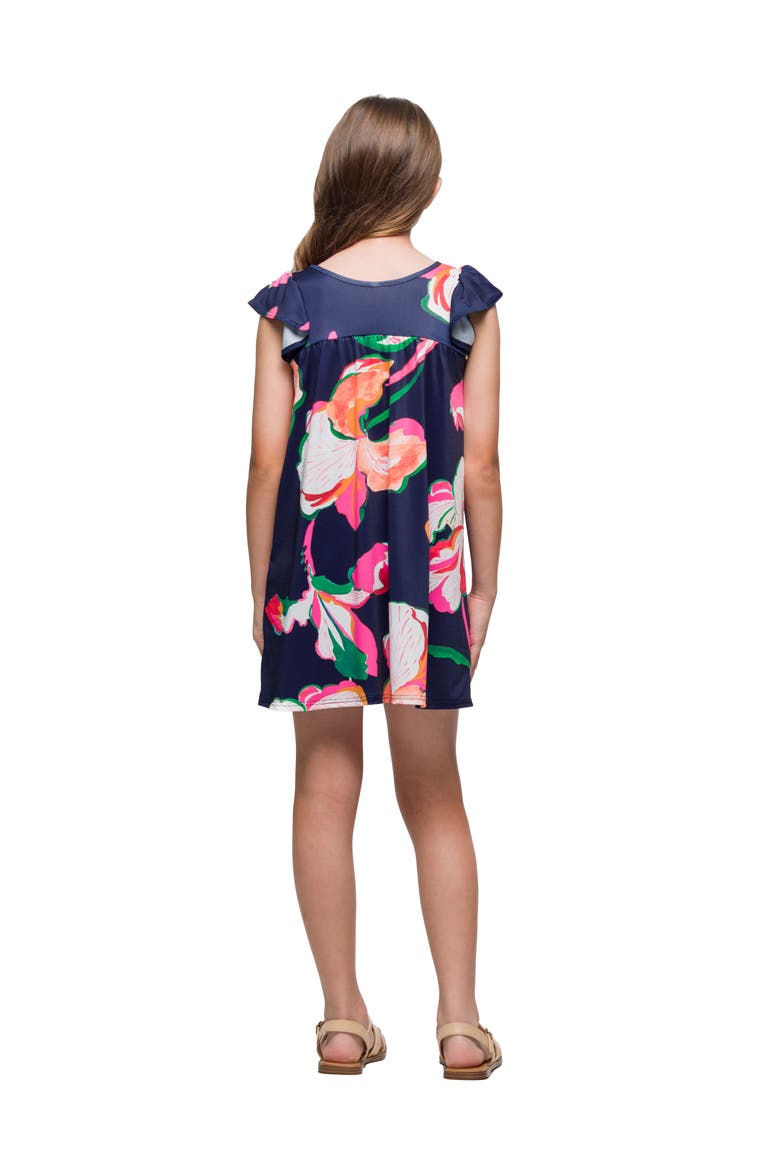 Navy Blue Floral Print Cap Sleeve Babydoll Dress, Alternate, color, Blue Multi