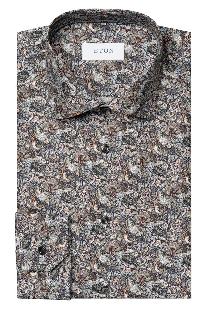 Contemporary Fit Floral Paisley Shirt, Alternate, color, BLACK