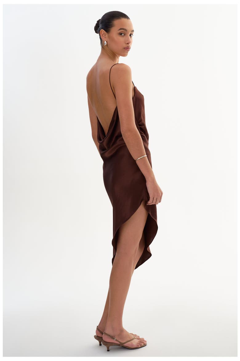 Ashley | Asymmetrical Satin Dress, Alternate, color, Brown