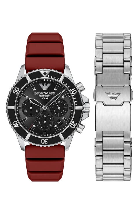 World Explorer Solar Chronograph Bracelet Watch Set, 43mm