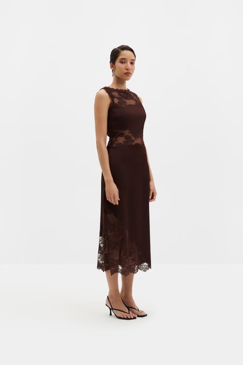 Desire Lace Trimmed Cut Out Midi Dress