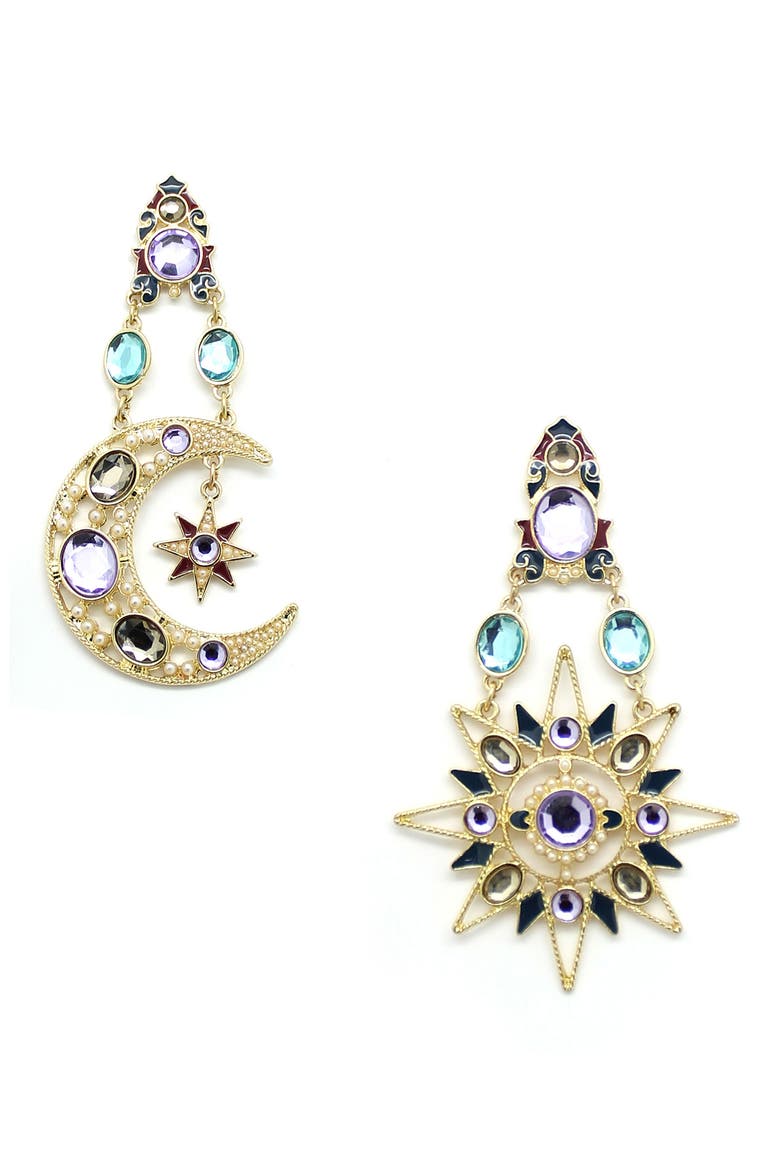 Sun & Moon Drop Earrings, Main, color, GOLD