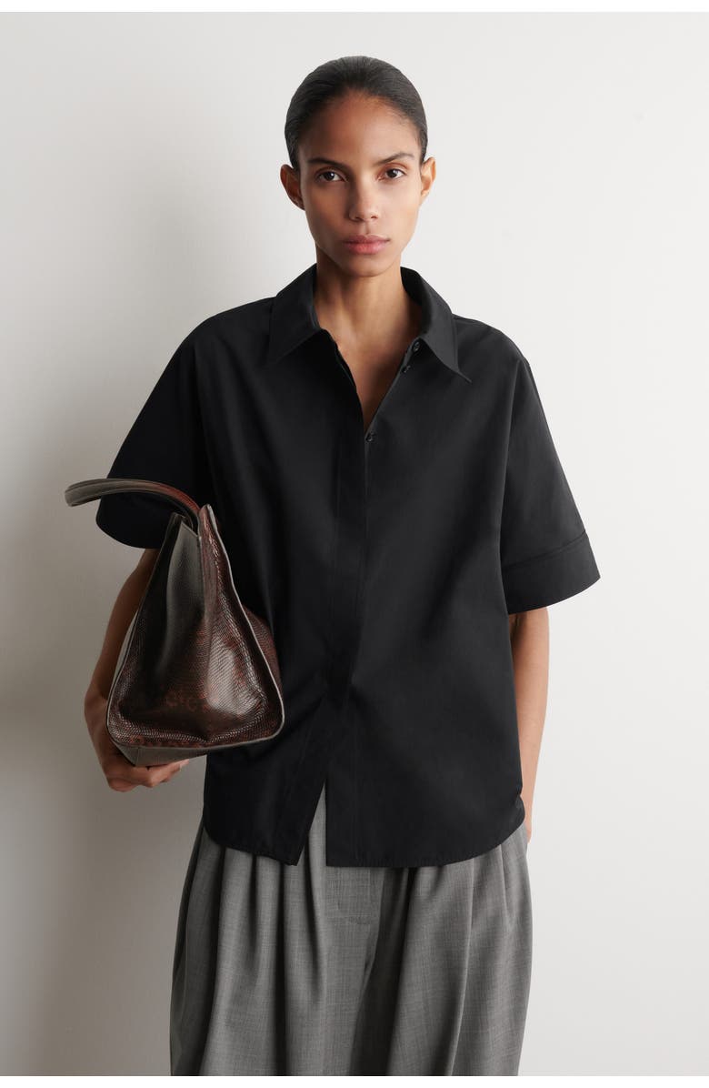 COS Oversized Short-sleeved Cotton Shirt, Main, color, Black