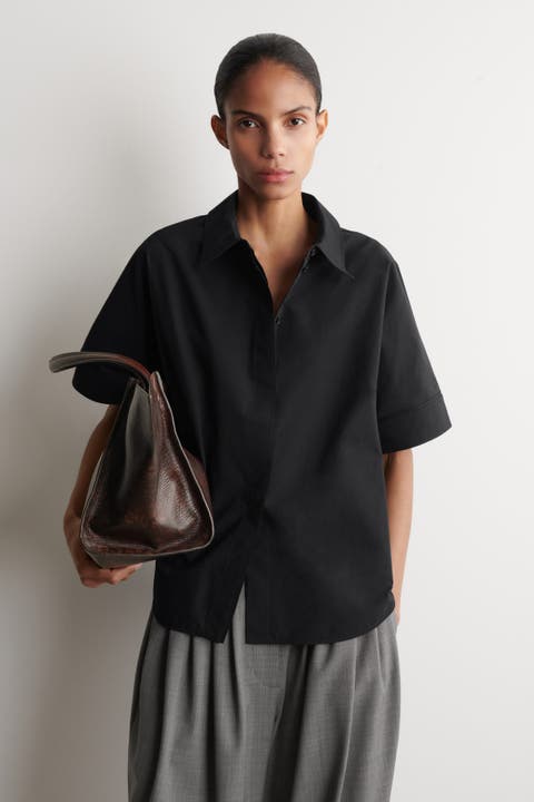 Oversized Short-sleeved Cotton Shirt