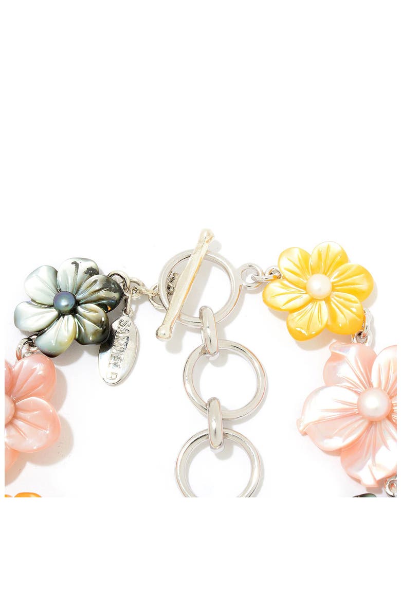 Carved Mother of Pearl Flower Bracelet, Alternate, color, MULTI