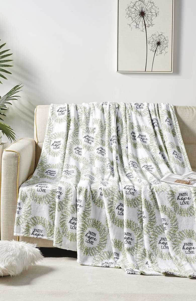 Luxury Home Faith, Hope & Love Reversible Faux Shearling Throw Blanket, Alternate, color, White Multi