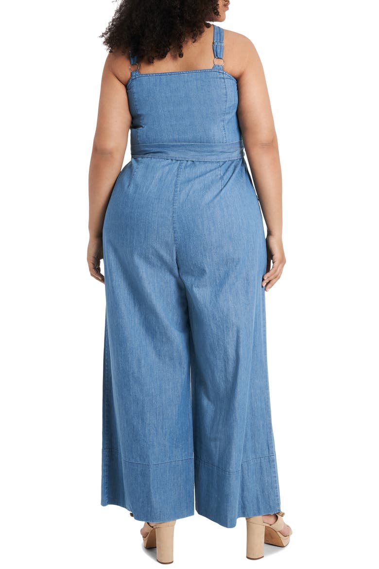 Belted Button Front Chambray Jumpsuit, Alternate, color, BERMUDA BLUE