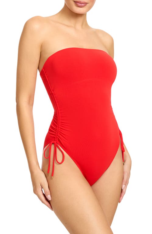 Robin Piccone Aubrey Strapless Cinched One-piece Swimsuit In Red