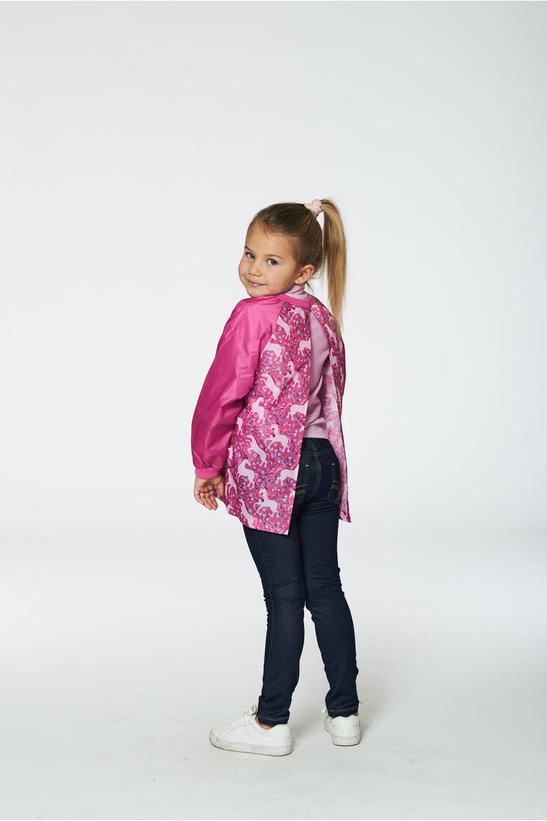 Little Girl's School Apron Pink Printed Unicorn, Alternate, color, Printed Unicorns