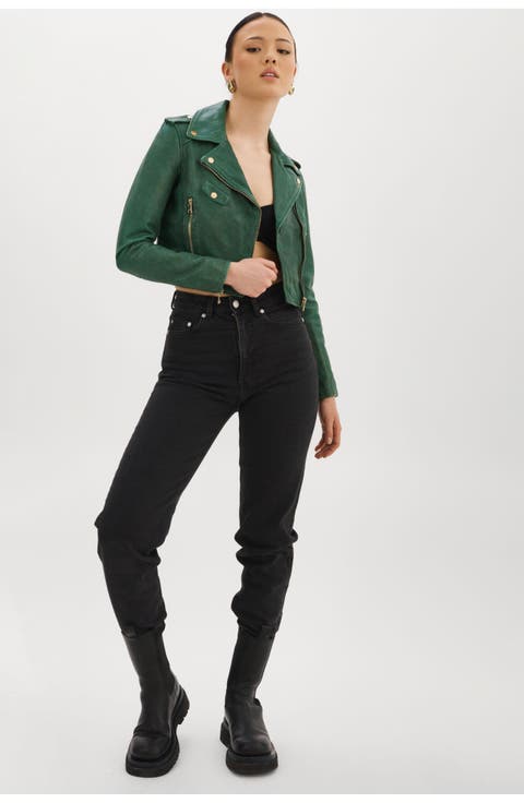 Ciara | Cropped Leather Biker Jacket