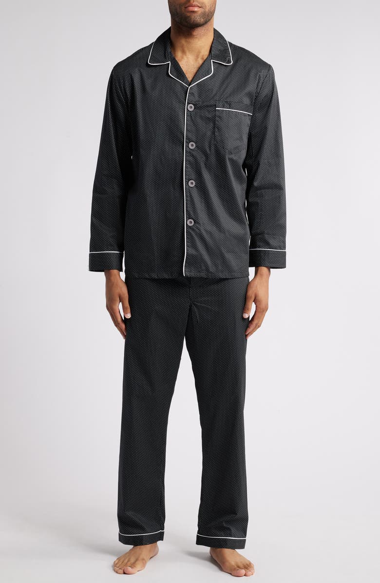 Majestic International Revival Microdot Cotton Sateen Pajamas, Main, color, Black Dot
