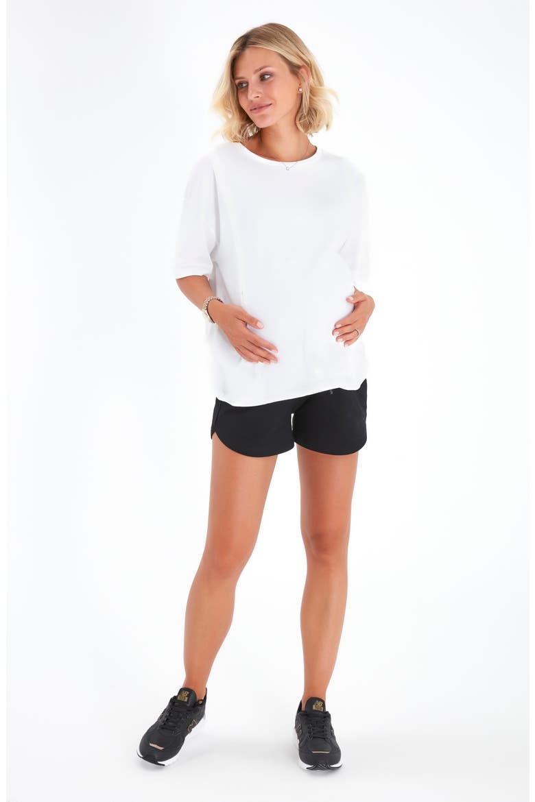 Relax Foldover Waistband Maternity Shorts, Alternate, color, BLACK