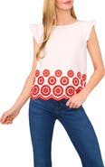 CeCe Embroidered Eyelet Ruffle Shoulder Cotton Top