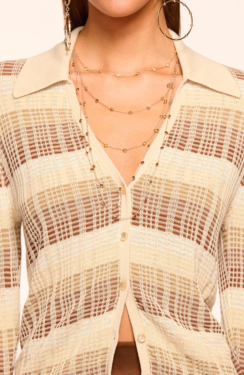 Ramy Brook Ivana Plaid Cotton Blend Cardigan, Alternate, color, Light Bone Combo