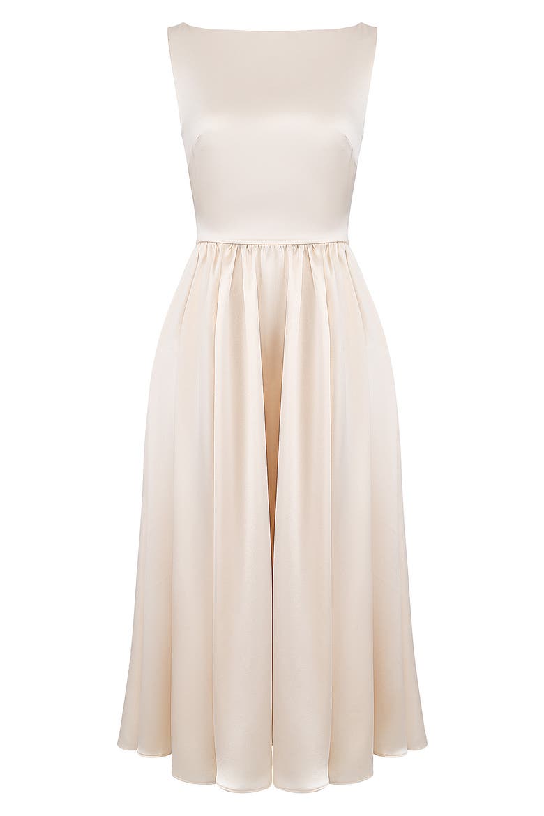 Shayla Satin Midi Cocktail Dress, Alternate, color, VINTAGE CREAM