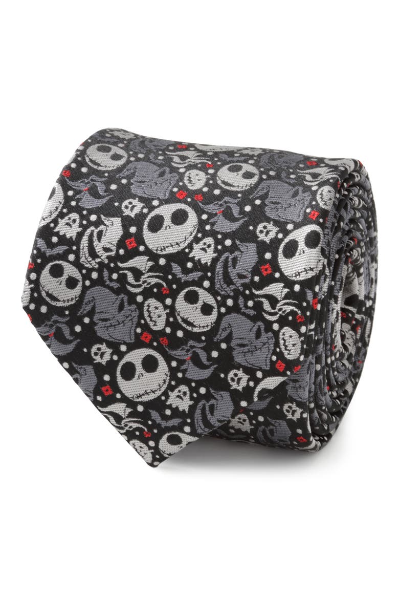 Nightmare Before Christmas Black Silk Tie, Alternate, color, MULTI