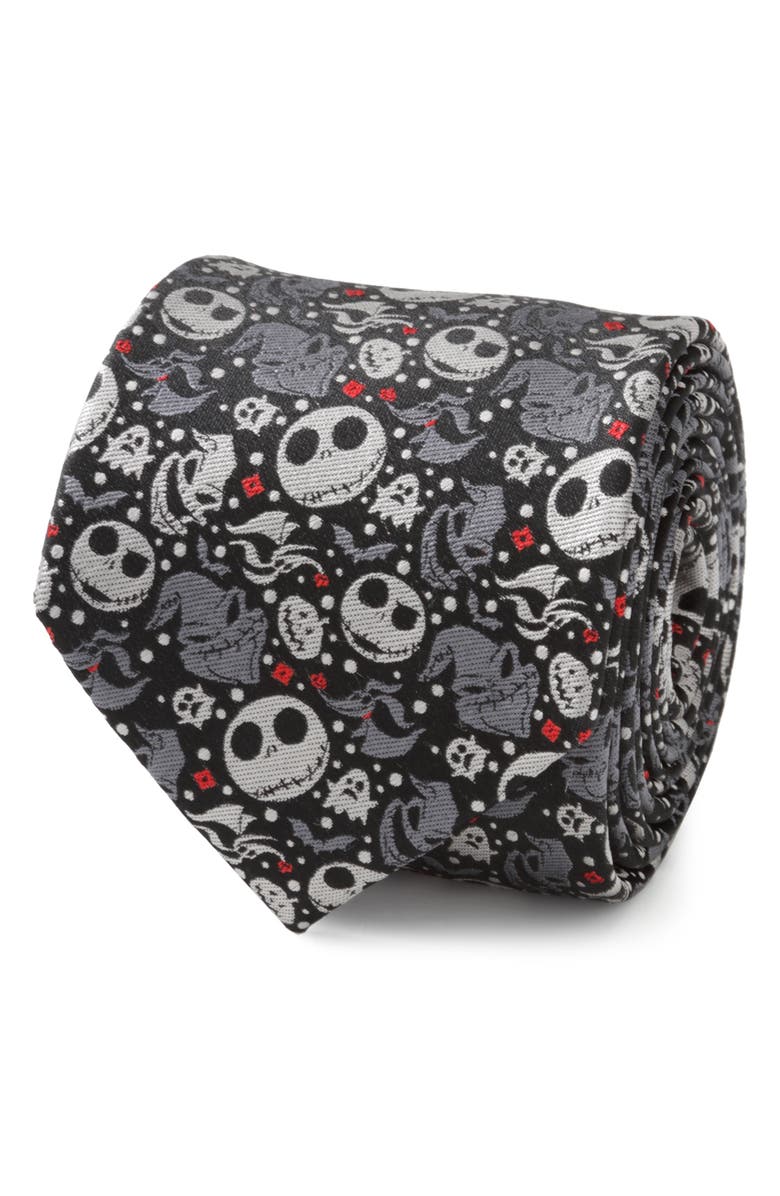 Cufflinks, Inc. Nightmare Before Christmas Black Silk Tie, Alternate, color, Multi