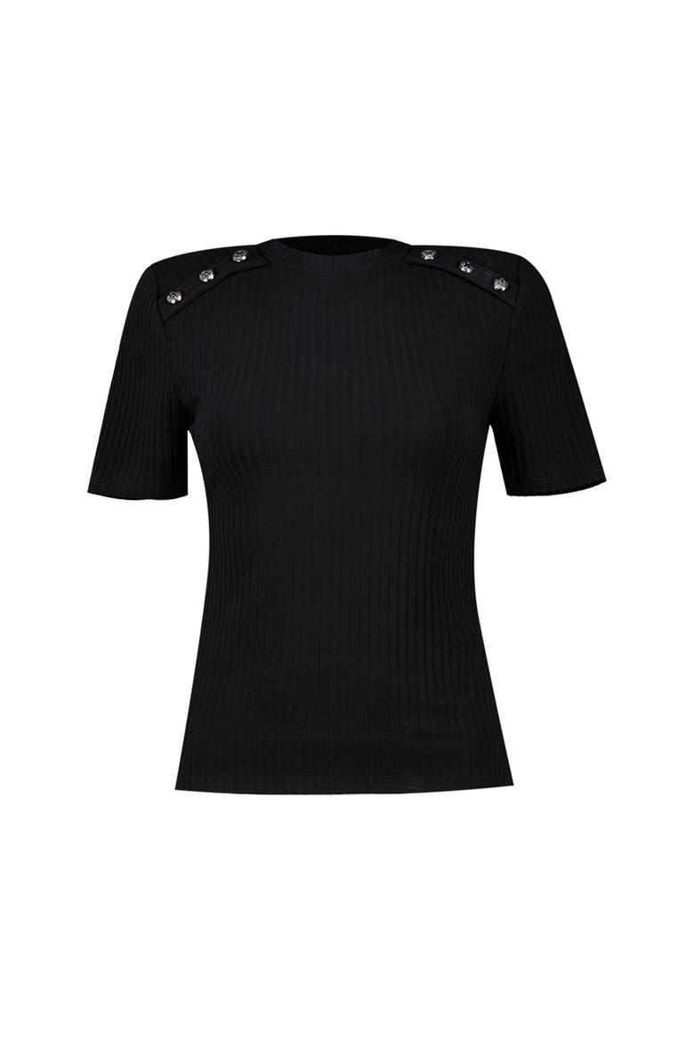 IVONNE Puffed Shoulder Black Top, Alternate, color, Black