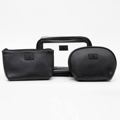 Barbados 3-piece Makeup Bag Set - Clear Pouch With Two Faux Leather Pouches