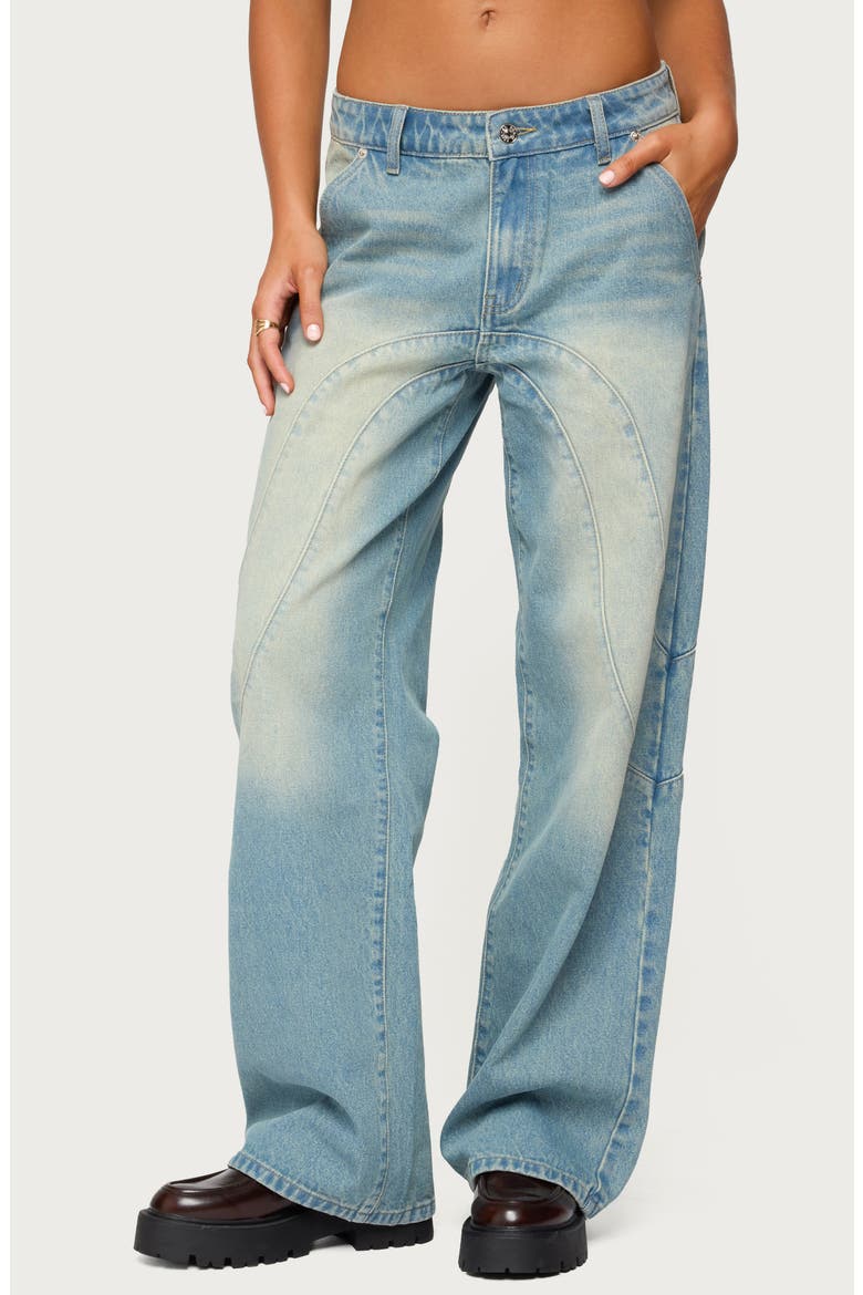 Kiria Stitched Low Rise Baggy Jeans, Main, color, BLUE-WASHED
