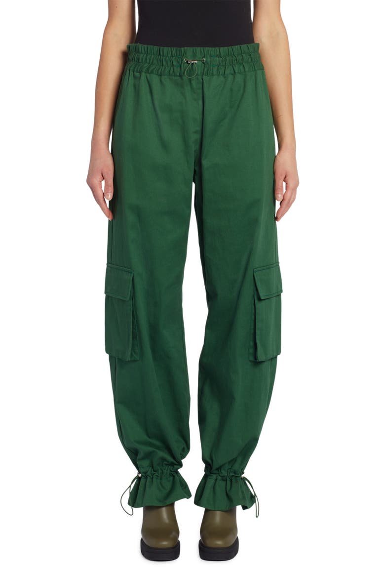 Women's Drawstring Cotton Cargo Pants, Main, color, GREEN
