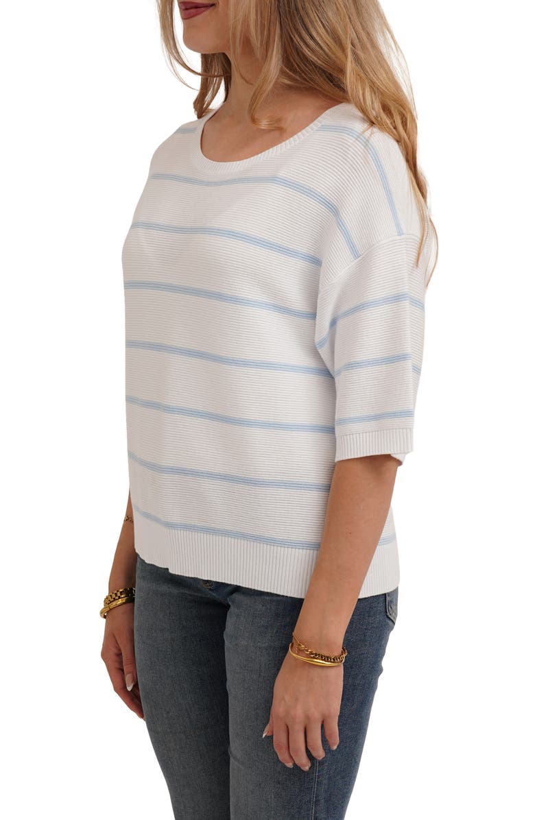 CYRUS Striped Short Sleeve Sweater, Alternate, color, White/ Ice Sky