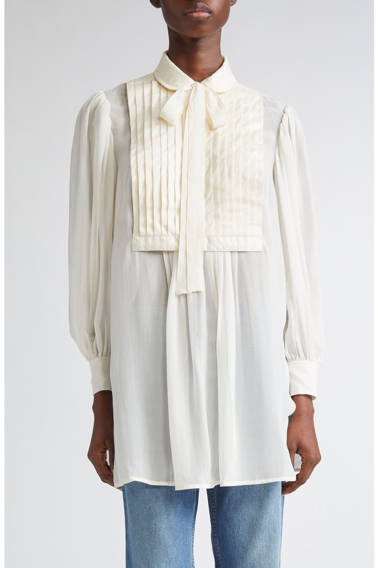 Adelaide Bib Pleat Silk Tunic Top, Main, color, PEARL