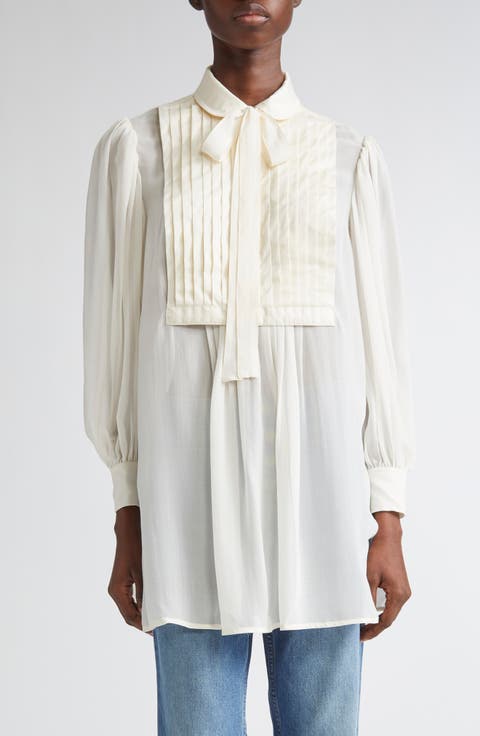 Adelaide Bib Pleat Silk Tunic Top