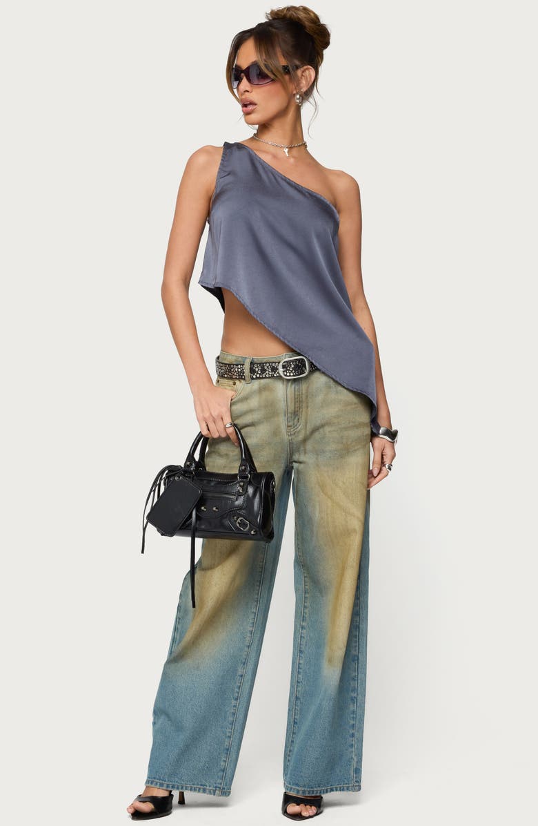 EDIKTED Asymmetric Satin One-Shoulder Top, Alternate, color, Dark-Gray