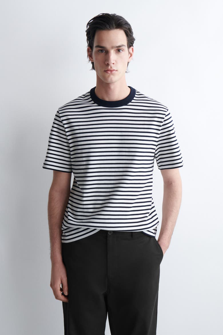 Interlock Cotton Crew-Neck T-Shirt, Main, color, NAVY / WHITE / STRIPED