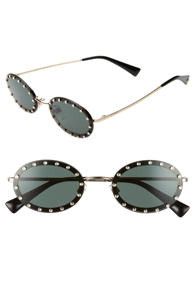 Valentino 51mm Crystal Rockstud Oval Sunglasses, Main, color, 