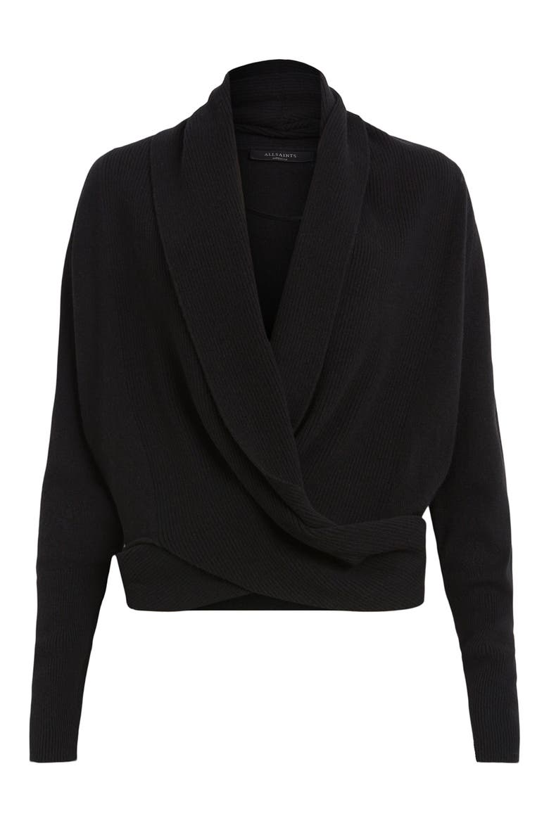 Wasson Pirate Wrap Merino Wool Cardigan, Alternate, color, BLACK