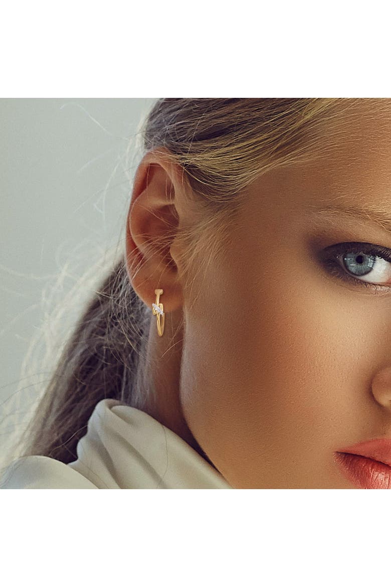 Diamond Crossover Motif Hoop Earrings 14k, Alternate, color, Yellow Gold