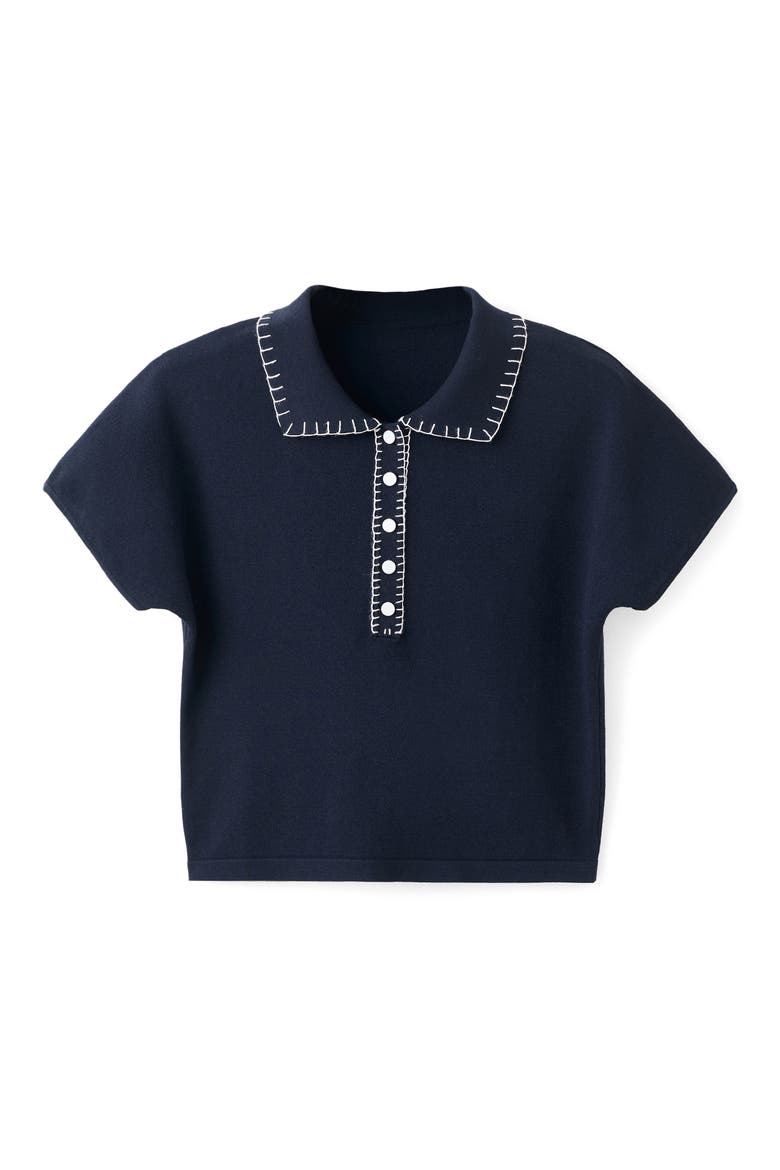 Whipstitch Polo Sweater, Alternate, color, NAVY