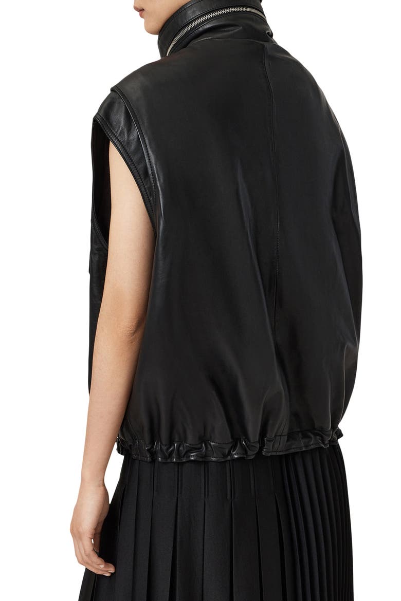 Clay Funnel Neck Leather Gilet, Alternate, color, BLACK