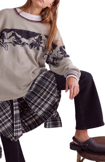 Big Sky Cotton Waffle Knit Graphic T-Shirt