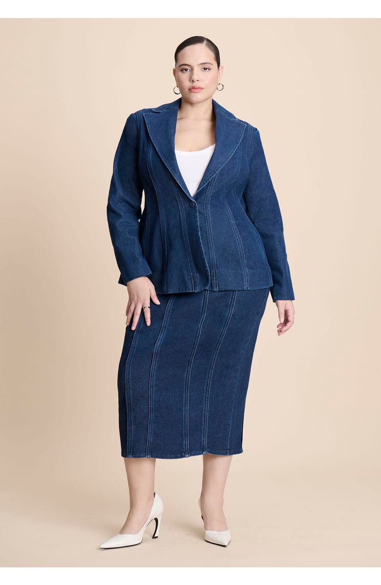 ELOQUII Seamed Denim Column Skirt, Alternate, color, Medium Wash