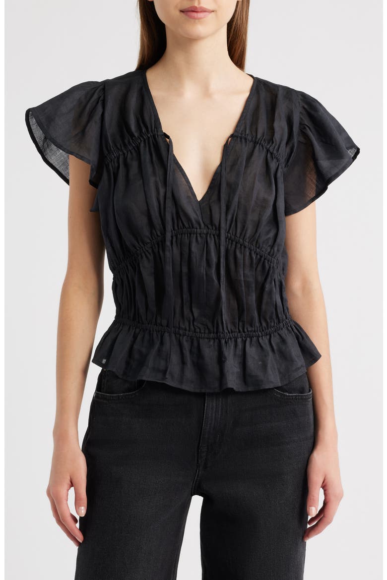 Valentina Tiered Flutter Sleeve Top, Main, color, BLACK